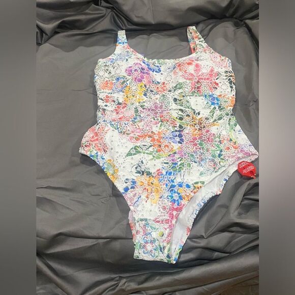 Johnny Was Neon Jungle Eyelet One Piece Swimsuit - - Picture 4 of 5